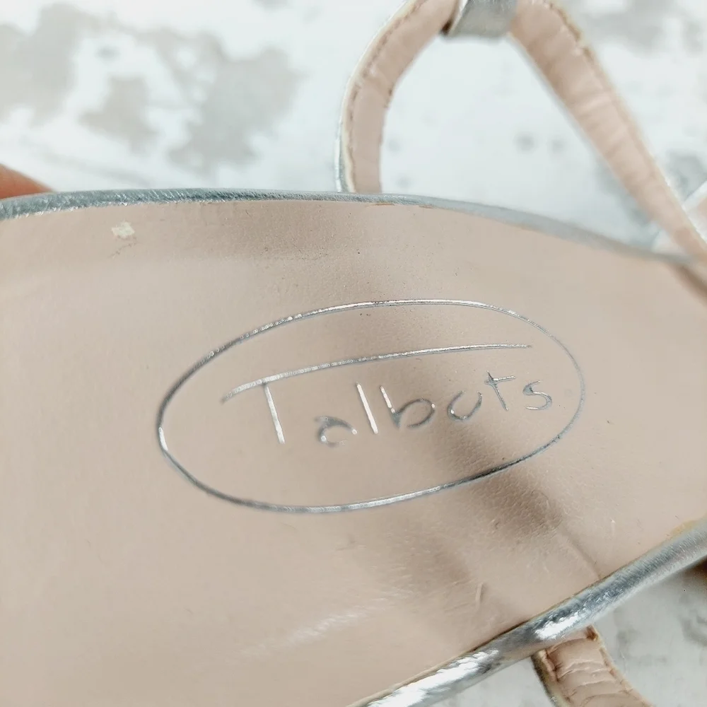 Talbots Women's Silver Genuine Leather Platform Strap Wedge Sandals V327